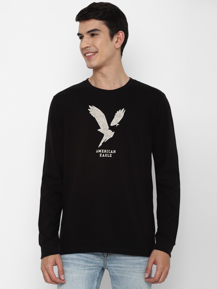 American Eagle Outfitters Printed Men Round Neck Black T-Shirt