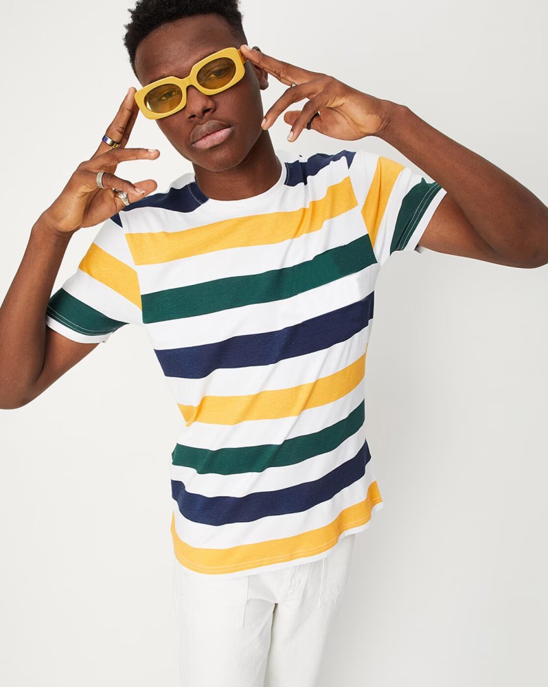 Spangel Fashion Striped Men Round Neck Multicolor T-Shirt - Buy