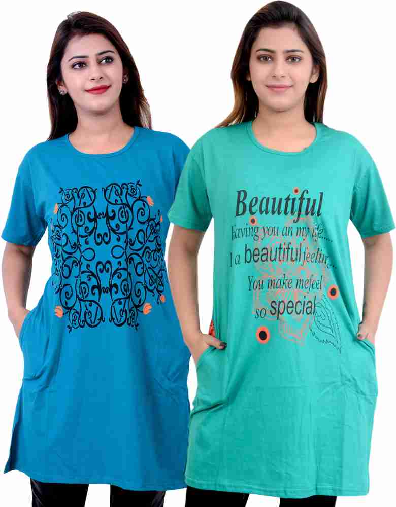 Buy CRAFTLY Regular Loose Fit Cotton Round Neck Printed Half