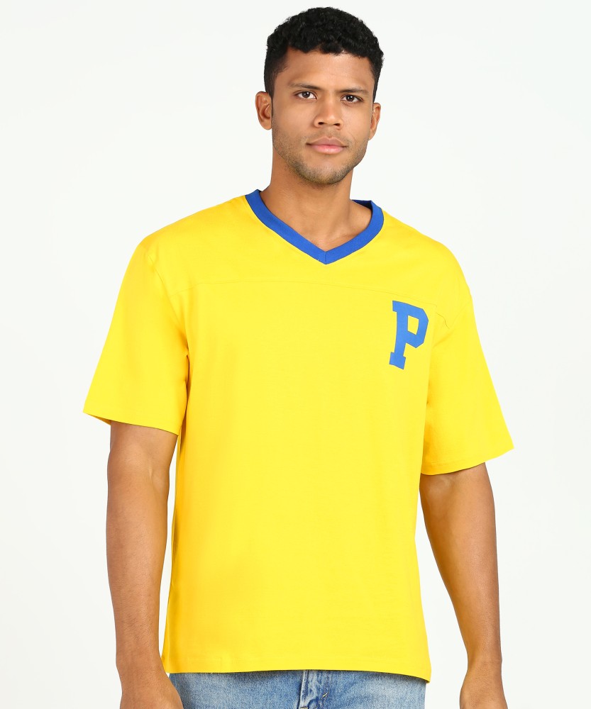 PROVOGUE Solid Men V Neck Yellow T-Shirt - Buy PROVOGUE Solid Men V Neck  Yellow T-Shirt Online at Best Prices in India