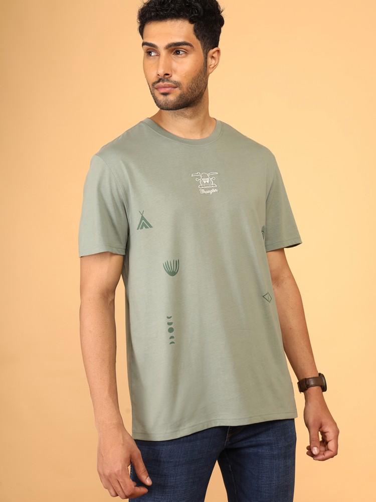 Wrangler Printed Men Round Neck Green T-Shirt - Buy Wrangler Printed Men  Round Neck Green T-Shirt Online at Best Prices in India