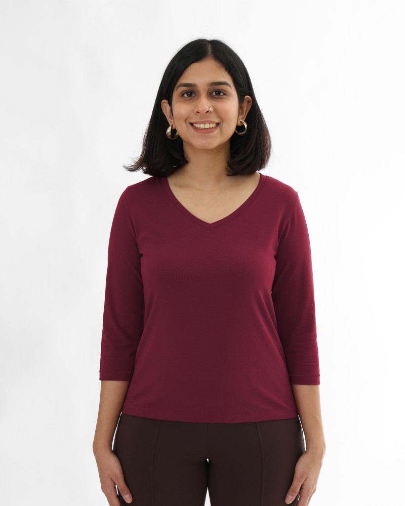 BlissClub Solid Women V Neck Maroon T-Shirt - Buy BlissClub Solid Women V  Neck Maroon T-Shirt Online at Best Prices in India