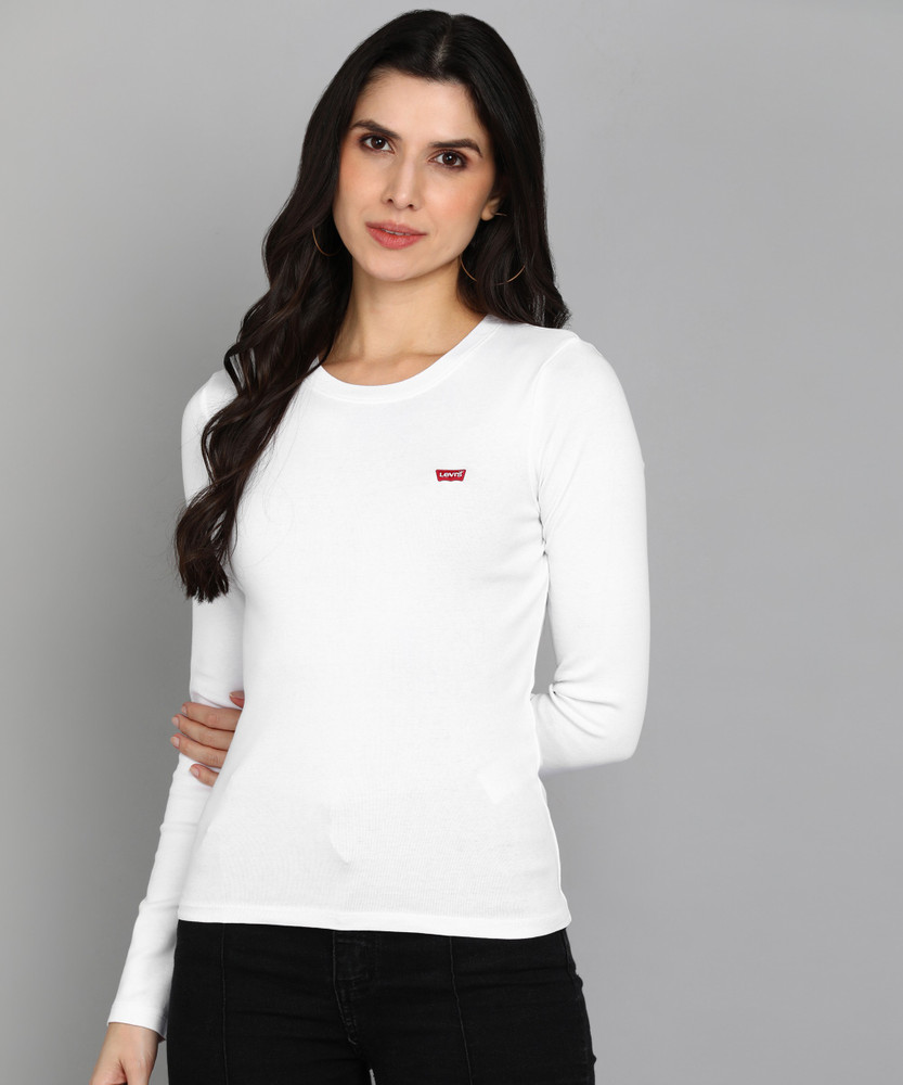 LEVI S Solid Women Round Neck White T Shirt Buy LEVI S Solid