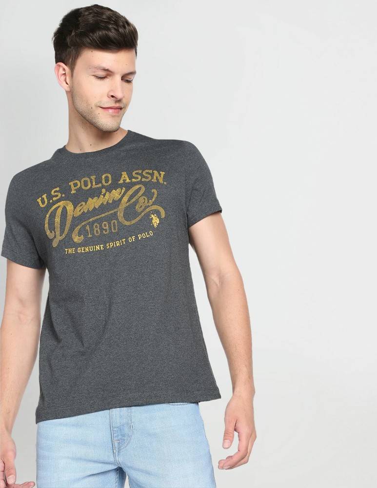 U.S. Polo Assn. Denim Co. Typography Men Round Neck Grey T-Shirt - Buy U.S.  Polo Assn. Denim Co. Typography Men Round Neck Grey T-Shirt Online at Best  Prices in India