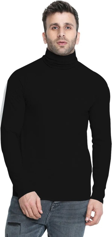 VERTICALS Solid Men High Neck Black T-Shirt - Buy VERTICALS Solid Men High  Neck Black T-Shirt Online at Best Prices in India