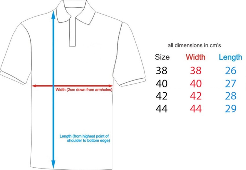 Polo Shirts Size Chart India