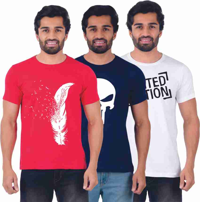 Ferocious Printed Men Round Neck Red Blue White T Shirt Buy