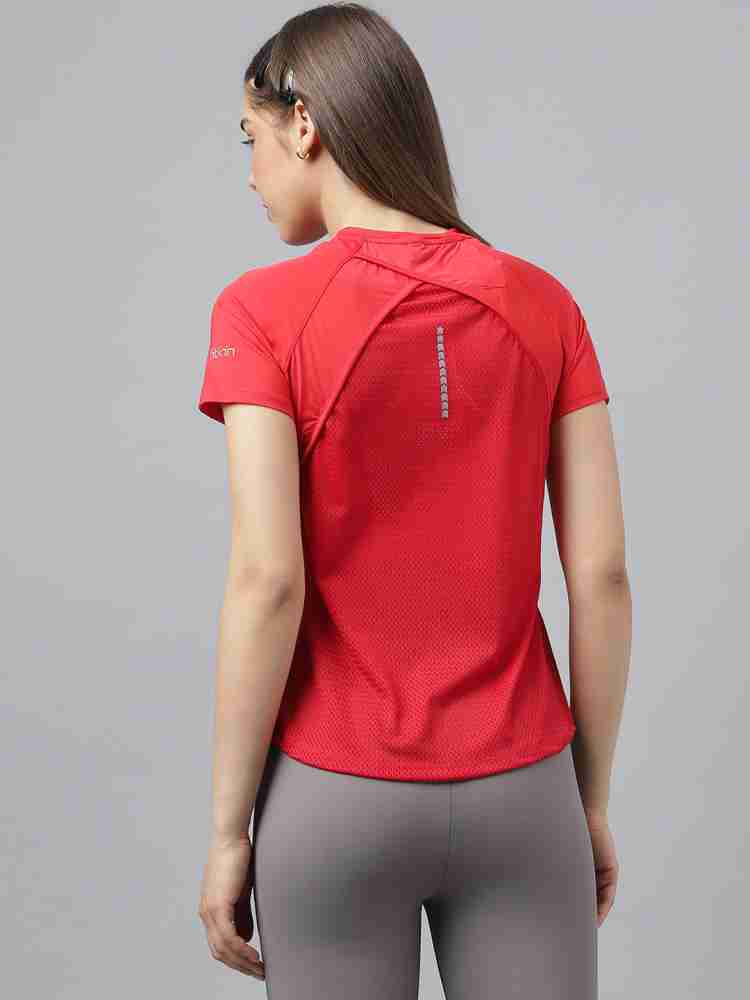 Fitkin Self Design Women Zip Neck Red T-Shirt - Buy Fitkin Self Design  Women Zip Neck Red T-Shirt Online at Best Prices in India