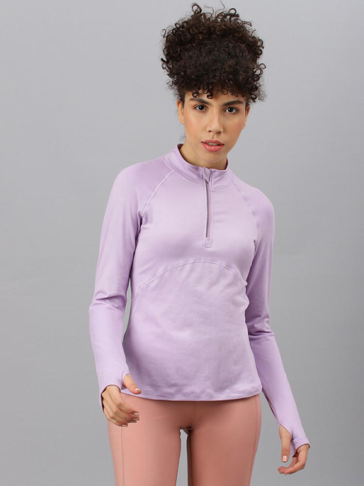 Fitkin Solid Women High Neck Purple T-Shirt - Buy Fitkin Solid