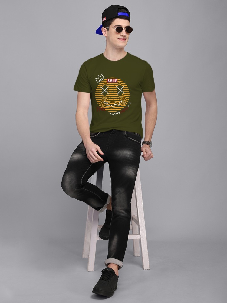 BLISSINK Printed, Typography Men Round Neck Dark Green T-Shirt