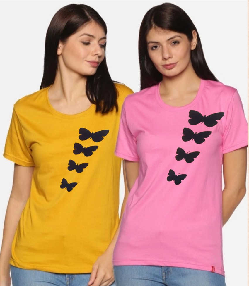 Suwarti Printed Women Round Neck Yellow Pink T Shirt Buy Suwarti Printed Women Round Neck Yellow Pink T Shirt Online at Best Prices in India Flipkart