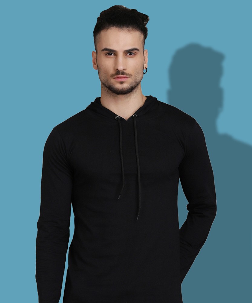 Solid men hooded discount neck black t shirt