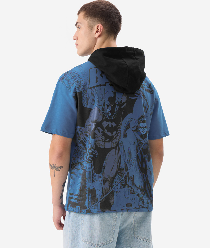 The Souled Store Graphic Print Men Hooded Neck Blue T Shirt