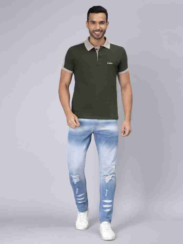 Regular Fit Blue Printed Denim Shirt For Men - Peplos Jeans