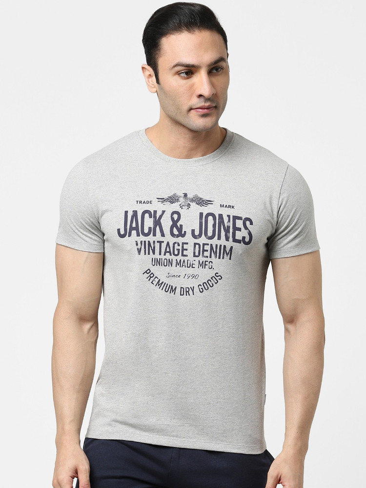 JACK JONES Printed Men Round Neck Grey T Shirt Buy JACK JONES Printed Men Round Neck Grey T Shirt Online at Best Prices in India Flipkart