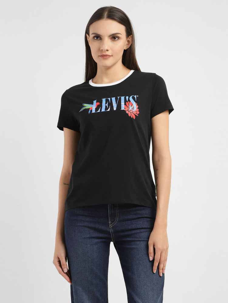 LEVI S Printed Typography Women Round Neck Black T Shirt Buy