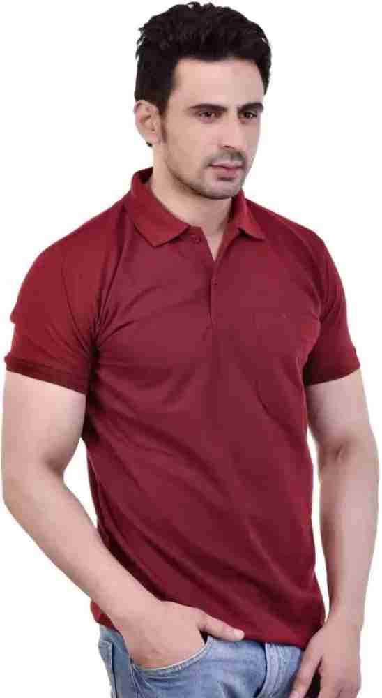 Buy Men Maroon Solid Polo Neck T-shirt Online - 708835