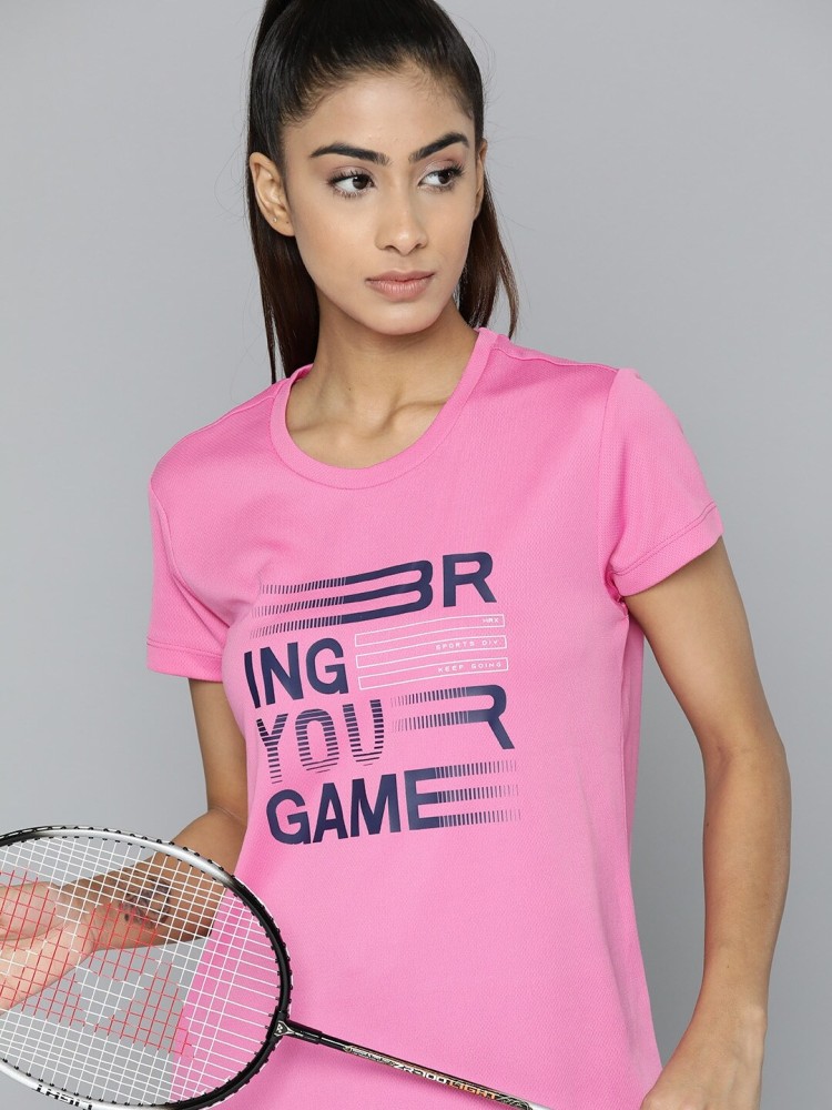 HRX by Hrithik Roshan Printed, Typography Women Round Neck Pink T