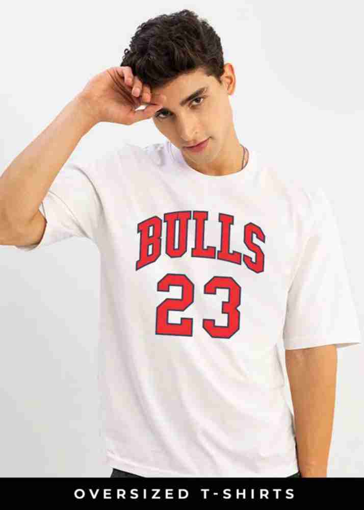 Round White bulls 23 Tshirt drop shoulder, Half Sleeves, Printed