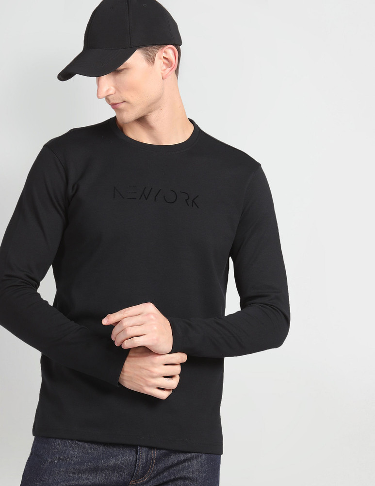 Arrow Newyork Typography Men Round Neck Black T Shirt Buy Arrow