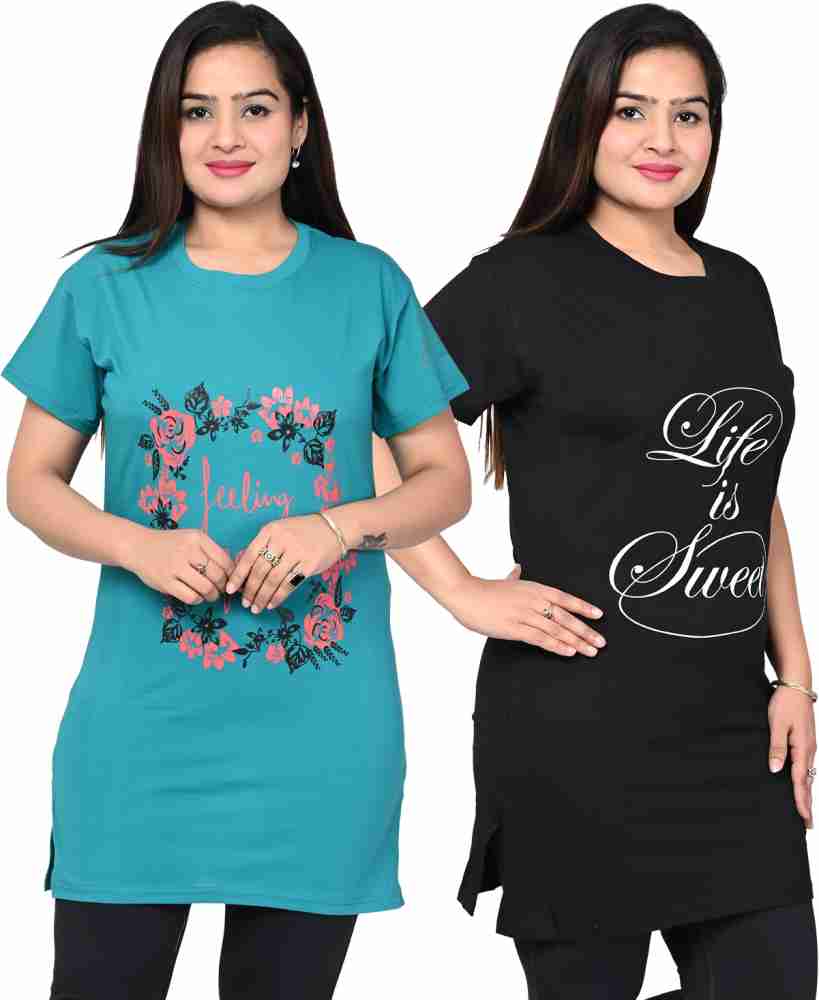 RIA APPARELS Women's Stylish Printed Tshirt | Top for Girls | Cotton Round  Neck Printed Casuals (Pack of 2 )