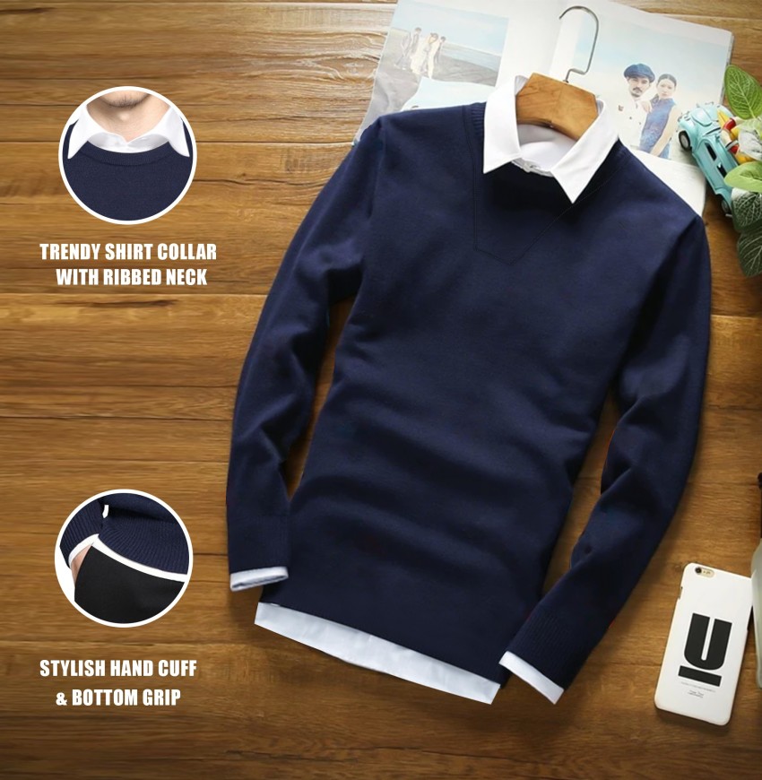 Sweater with shirt collar attached sale