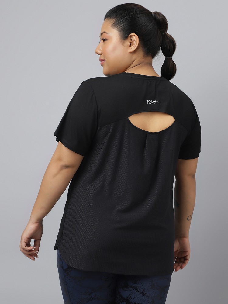 Fitkin Solid Women Round Neck Black T-Shirt - Buy Fitkin Solid Women Round  Neck Black T-Shirt Online at Best Prices in India