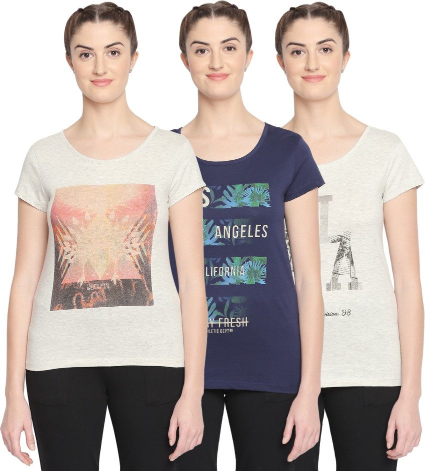 Ajile By Pantaloons Printed Women Round Neck Blue T-Shirt - Buy