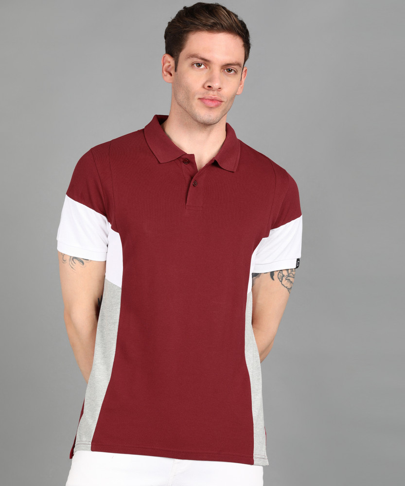 maroon and white t shirt