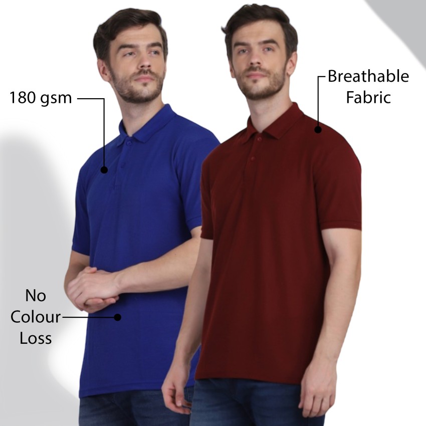 Buy Men Maroon Solid Polo Neck T-shirt Online - 708992