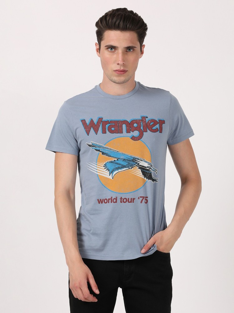 Wrangler Printed Men Round Neck Blue T-Shirt - Buy Wrangler Printed Men  Round Neck Blue T-Shirt Online at Best Prices in India