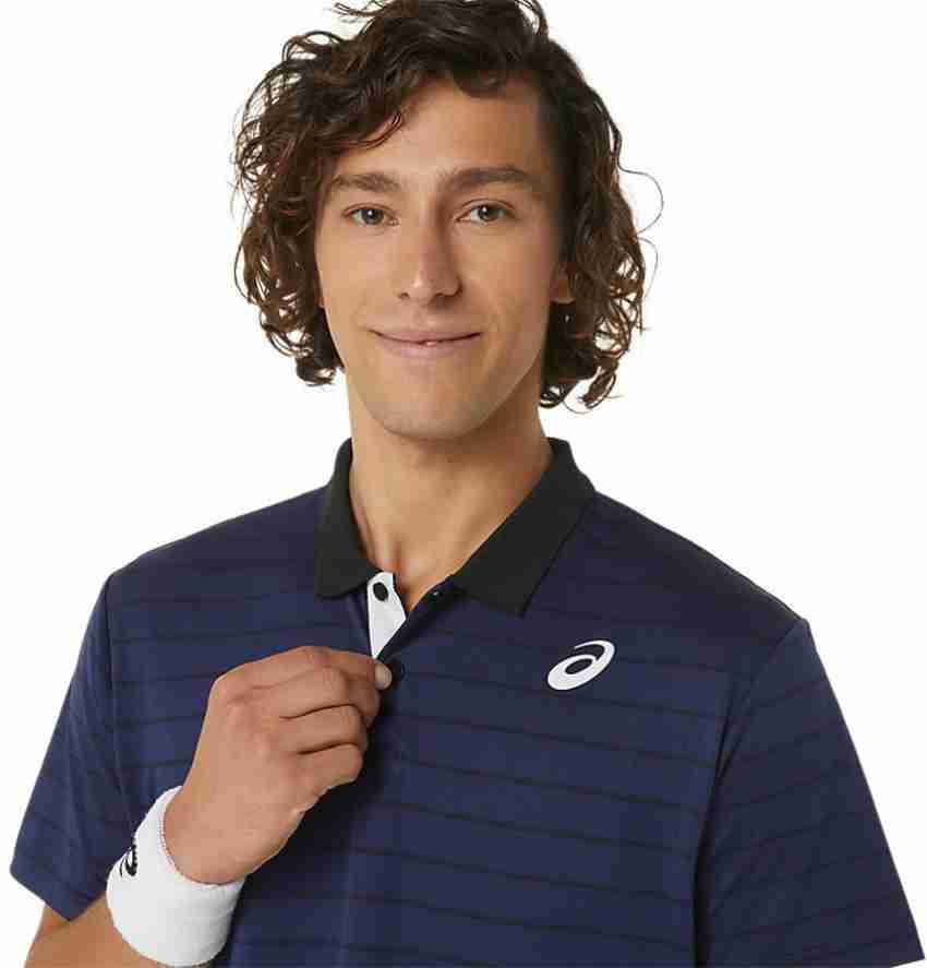 Asics Solid Men Polo Neck Dark Blue T Shirt Buy Asics Solid Men