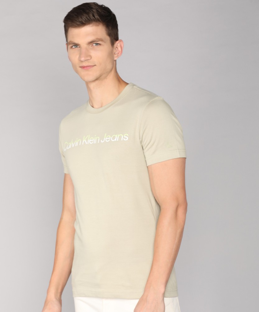 Calvin Klein Jeans Typography Men Round Neck Beige T-Shirt - Buy