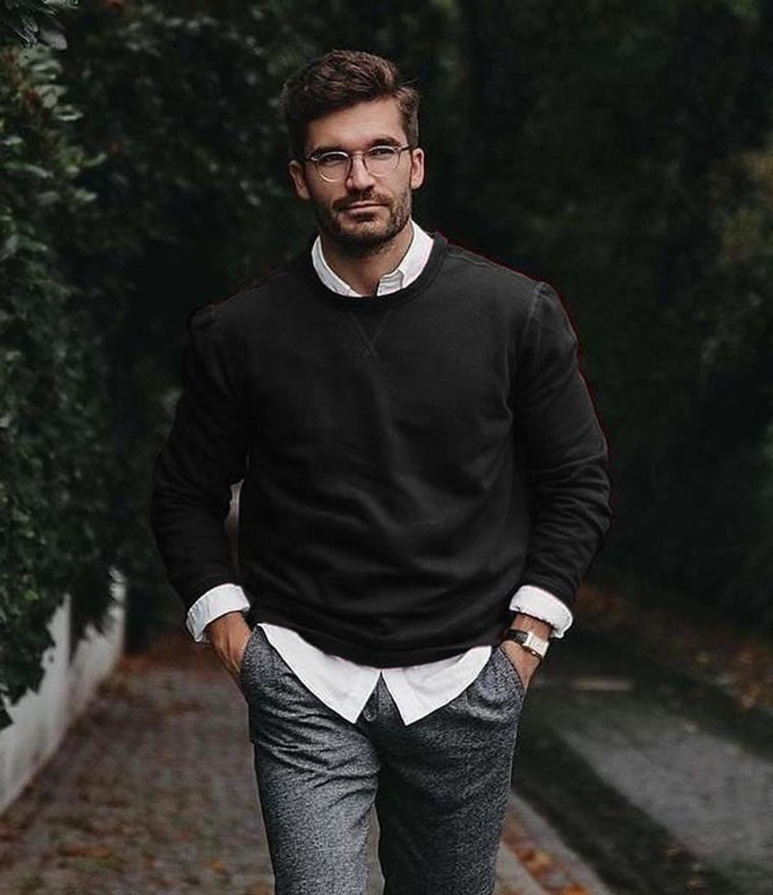 White shirt black sweater outlet