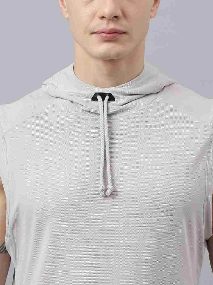 Fitkin Solid Men Hooded Neck Grey T-Shirt - Buy Fitkin Solid Men