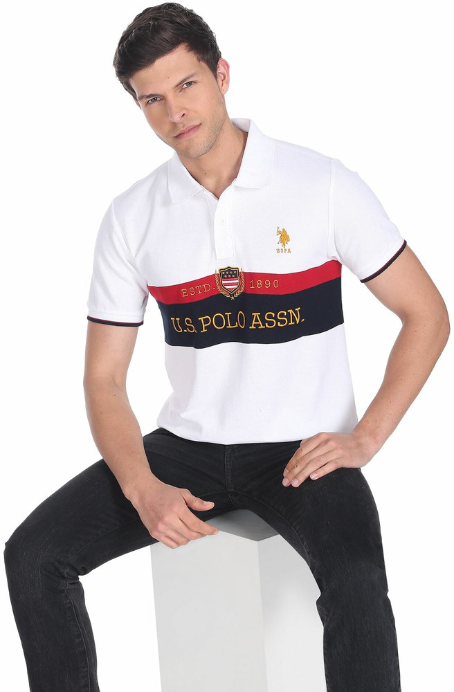 U.S. POLO ASSN. Printed, Typography Men Polo Neck White T-Shirt