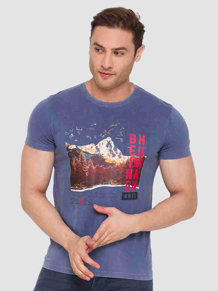 BEING HUMAN Printed Typography Men Round Neck Blue T Shirt Buy