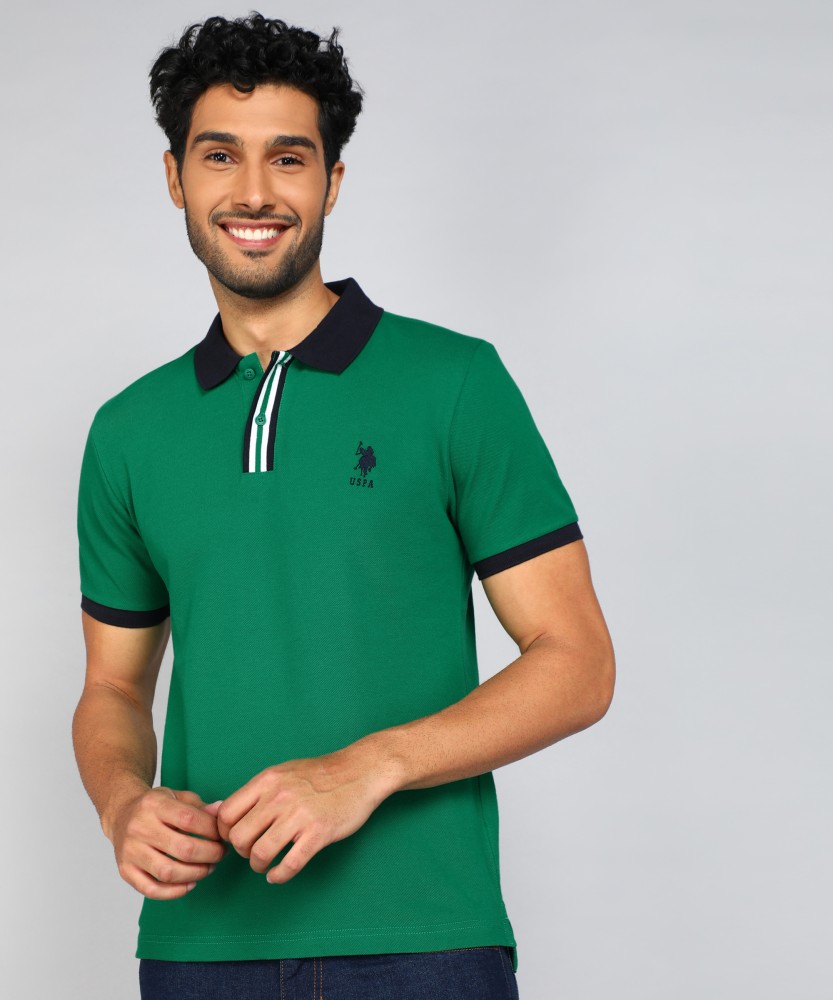 U.S. POLO ASSN. Solid Men Polo Neck Green T-Shirt - Buy U.S. POLO