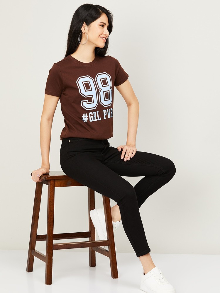 Ginger by Lifestyle Printed Women Round Neck Brown T-Shirt - Buy Ginger by  Lifestyle Printed Women Round Neck Brown T-Shirt Online at Best Prices in  India | Flipkart.com