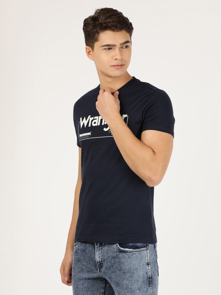 Wrangler Printed Men Round Neck Blue T-Shirt - Buy Wrangler Printed Men  Round Neck Blue T-Shirt Online at Best Prices in India