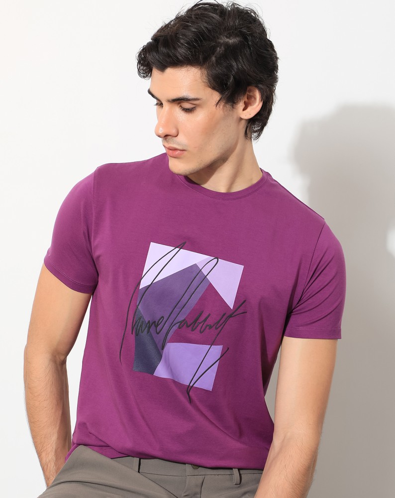 RARE RABBIT MEN'S FULL PURPLE T-SHIRT COTTON FABRIC CREW NECK SLIM FIT