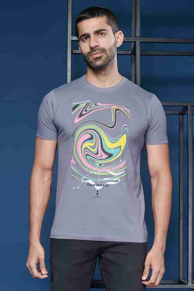 Buy Maxzone Printed Men Round Neck Grey T Shirt Online at Best