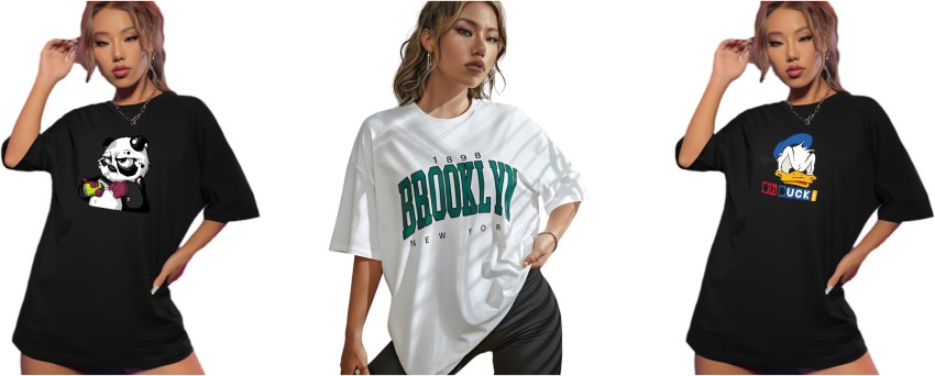 CALM DOWN Round Neck Oversized Printed OhDuck T-Shirt for Women