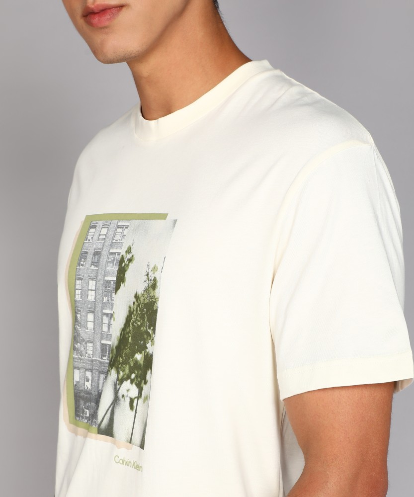 Calvin Klein Jeans Printed Men Round Neck White T-Shirt - Buy Calvin Klein  Jeans Printed Men Round Neck White T-Shirt Online at Best Prices in India