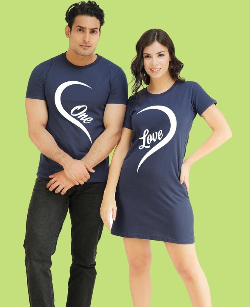 COUPLESTUFF.IN Printed Couple Round Neck Multicolor T-Shirt - Buy