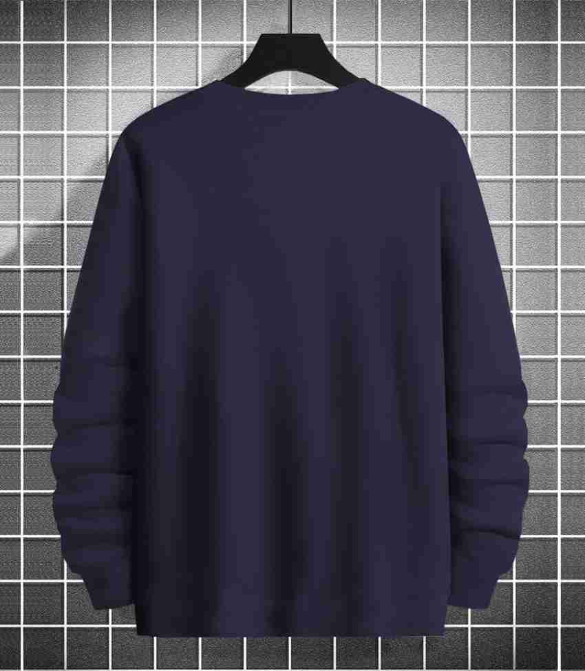 Plain Pullover Crew Neck Sweatshirt (Navy) - B-WEAR