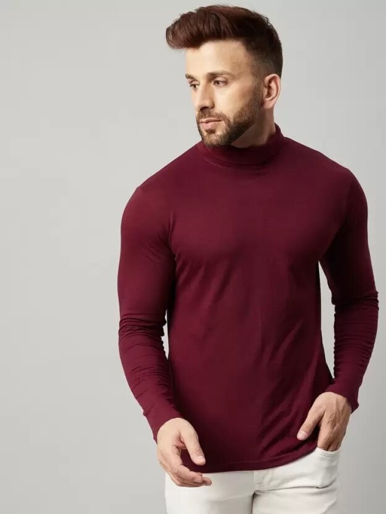 Full Sleeves V Shape Men Solid Round Neck Maroon T-Shirt at Rs 225 in Noida