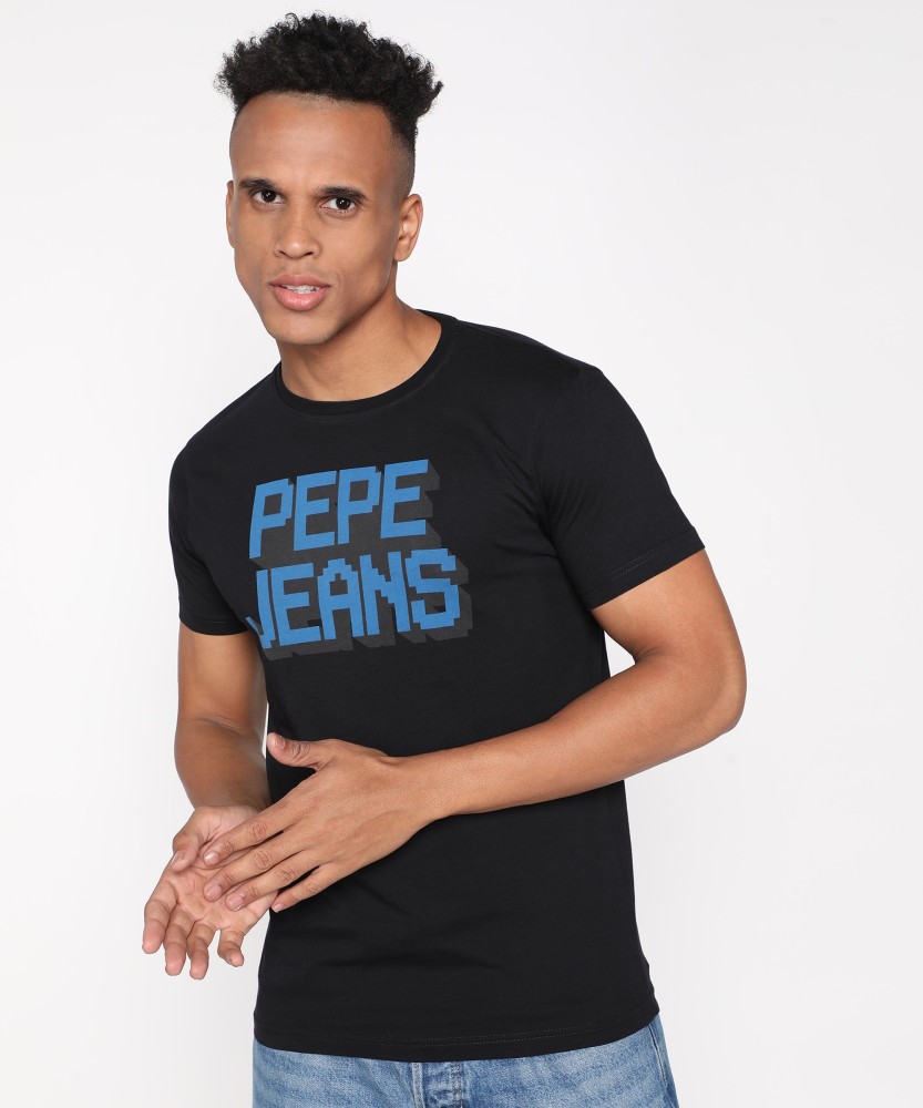 Neck Neck Online Jeans India Round Pepe Men at Typography Black in Best Round Prices Black Typography T-Shirt Men Buy T-Shirt - Jeans Pepe