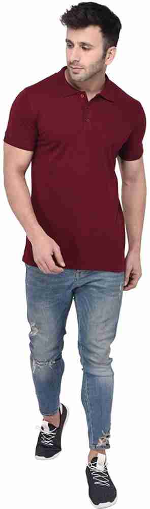 LV Creation Solid Men Polo Neck Green, White, Maroon T-Shirt - Buy