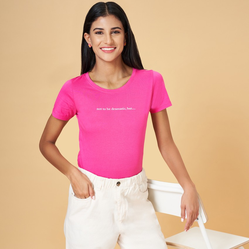 Honey By Pantaloons Printed Women Round Neck Pink T-Shirt - Buy